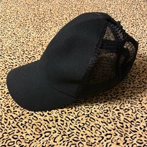 Black Mesh Trucker Ponytail Hat